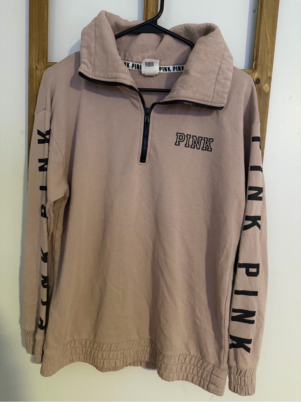 PINK Victoria's Secret Dusty Mauve Quarter-Zip V-Neck Pullover